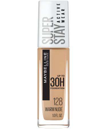 Maybelline Super Stay Full Coverage Liquid Foundation Active Wear Makeup, Up to 30Hr Wear, Transfer, Sweat & Water Resistant, Matte Finish, Warm Nude, 1 Count 128 WARM NUDE