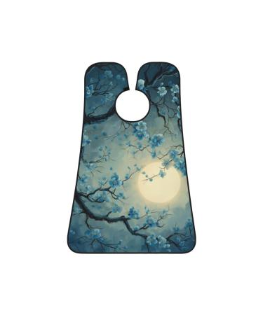 moon and blue flowers Print Beard Bib Apron Non-Stick Beard Men's Hair Catcher for Shaving Gifts for Men. One Size Black4