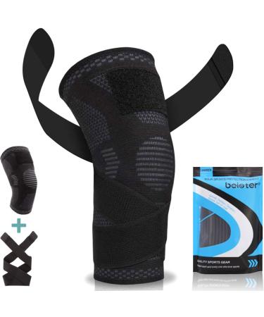 beister 1 Pair Compression Leg Sleeves with Elastic Straps for Men & Women Extra Long Leg Braces Knee Sleeve for Basketball Football Knee Pain Joint Pain Arthritis Black-2 XL