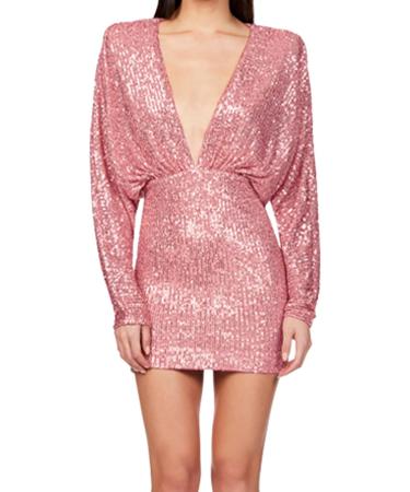 Shop Hanxiulin Women's Vintage Party Dress High Waist Sequin Mini Dress in Pink XXL | Long Sleeved Tunic Style - Buy Online on GoSupps.com