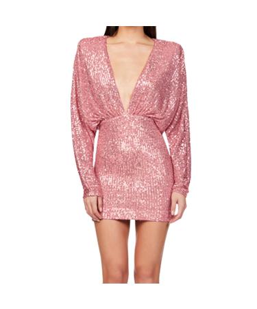 Hanxiulin women dress party dress high waist vintage tunic dresses long -sleeved mini dresses women tight clothes sequin dresses for women pink xxl