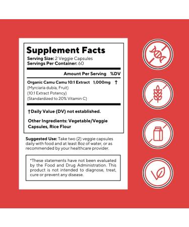 Vitapia Organic Camu Camu Extract 20% Vitamin C Capsules - Antioxidant Collagen Immune Health Skin Metabolism - 120 Veggie Capsules - Non GMO Gluten Free Vegan Friendly Supplement Camu Camu 120 Count (Pack of 1) - Buy Online on GoSupps.com