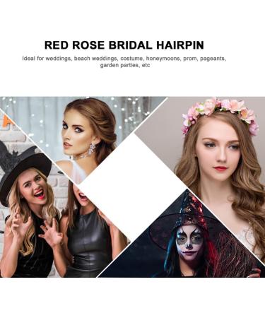 LALAFINA Halloween Red Rose Hairpin Headdress Bridal Dress Hair Accessories Stage Banquet Photo Accessories Hairpin Flower Mesh Hair Clip Fascinator Clip Prom Cloth Flowers Bride - Buy Online on GoSupps.com