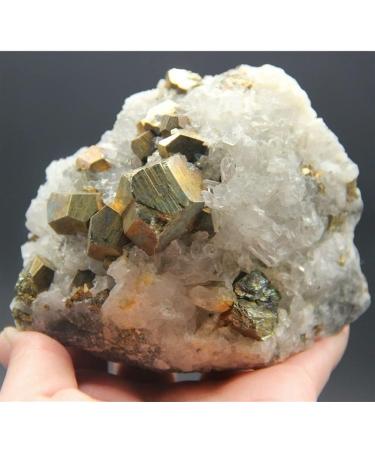 Gift Natural White Calcite Crystal Clusters and Pyrite Stone Home Collections 250-300g Orange Yellow - Buy Online on GoSupps.com