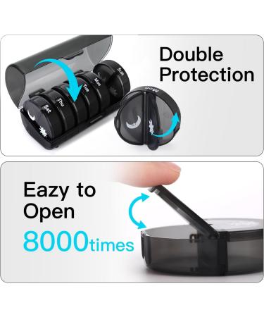 Weekly Pill Organizer - Travel Pill Box for 7 Days AM PM Twice a Day Case for Vitamins Fish Oil & Supplements - Portable Black Medication Organizer - Buy Online on GoSupps.com