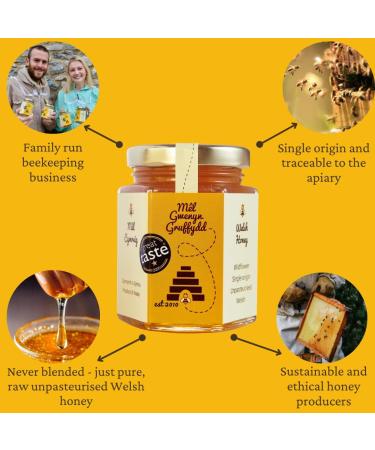 Pure and Natural Honey Single Origin By M l Gwenyn Gruffydd Honey | Local Welsh Wildflower Unpasteurised | 227g Glass Jar | Pure Natural Honey | Raw Welsh Honey | Wildflower Honey - Buy Online on GoSupps.com