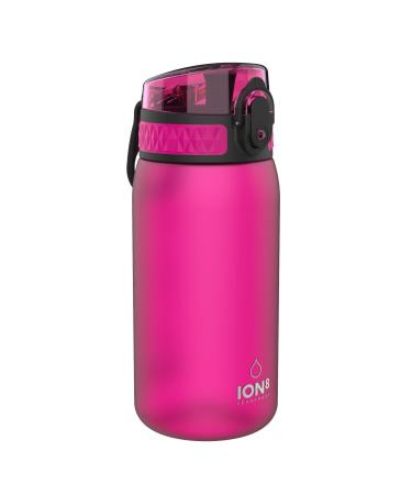 Ion8 Kids Water Bottle 350 ml/12 oz Leak Proof Easy to Open Secure Lock Dishwasher Safe BPA Free Carry Handle Hygienic Flip Cover Easy Clean Odour Free Carbon Neutral Pink 350ml OneTouch 1.0
