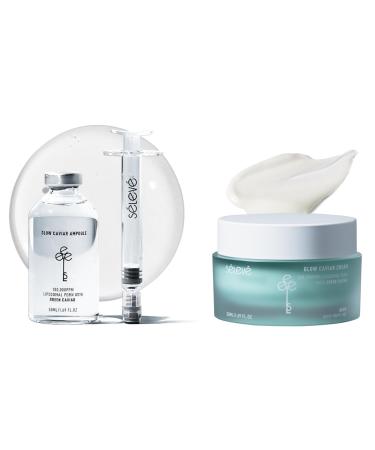SELEVE Glow Caviar Hydration & Radiance Duo Green Caviar Ampoule + Glow Cream with Liposomal PDRN Niacinamide & Ferulic Acid For Sensitive & Dry Skin Korean Skincare Set