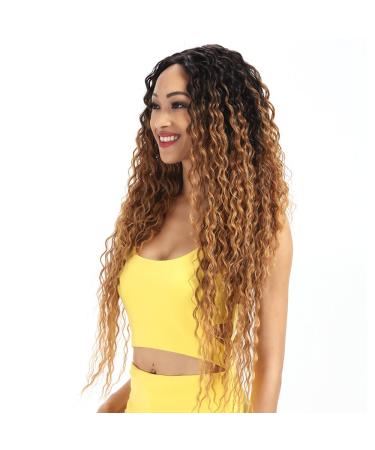 Joedir Lace Front Wigs Ombre Blonde 28'' Long Small Curly Wavy Synthetic Wigs For Black Women 130% Density Wigs(Ombre Gold Color) 28 Inch (Pack of 1) Ombre gold