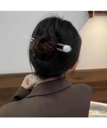 Dervivea French Pearl Hair Pins Silver U-Shape Hair Stick Hair Pin White Pearl Hair Fork Pins Minimalist Metal Updo Sticks Bun Decorative Hair Accessories for Women - Buy Online on GoSupps.com