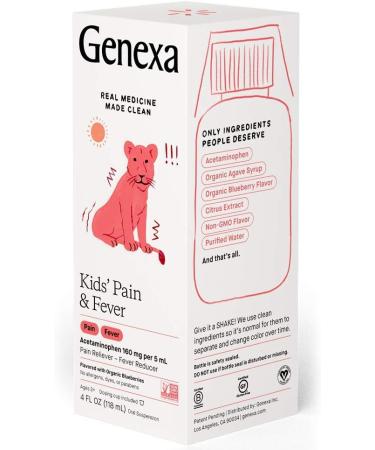 Genexa Kids' Organic Blueberry Acetaminophen Pain & Fever Relief - 4oz - Ages 2-11 | 160mg per 5mL - Buy Online on GoSupps.com