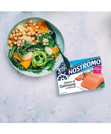 Nostromo Filetti di Salmone al Naturale Lot de 10 filets de saumon naturels 110 g + 1 paquet de talc Felce Azzurra gratuit sachet de 100 g - Buy Online on GoSupps.com