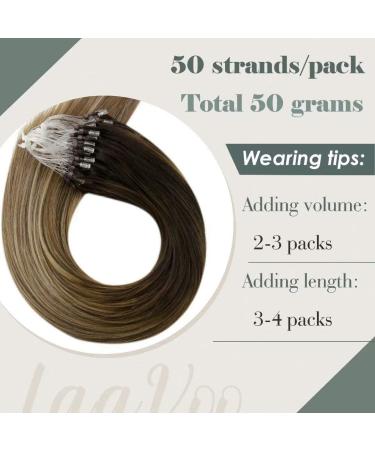 Laavoo 60cm Microring Real Hair Extensions - Ombre Brown 50g Balayage Darkest Brown to Ash Blonde Micro Loop 1g/s #2/6/18 - Buy Online on GoSupps.com