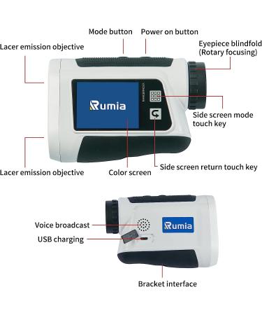Rumia Golf Rangefinder 1200 Yards | 6X Magnification & LCD Touch Screen | for Golfing/Hunting | Voice Feature & USB Charging | Black&White - Buy Online on GoSupps.com