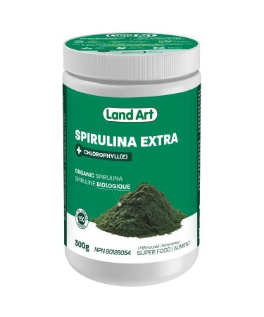 Certified Organic Fresh Spirulina Extra Powder 300g - Improved with Bioavailable Chlorophyll Added - Unflavoured - Clean Source - 3rd party tested - Measuring Spoon Inside - Made in Canada