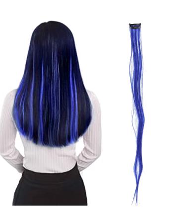 Colored Hairpieces Colored Clip in Hair Extensions Colorful Synthetic Hairpieces Colored Hair Extensions Highlight Synthetic Hairpiece Clipin Hair Extensions for Girls Women Gift (Dark Blue)