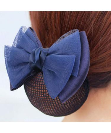 Bowknot Snood Net Barrette Hair Clip Bow Bun Cover Elastic Women Lady Hair Accessories Decor (Dark Blue) - Buy Online on GoSupps.com