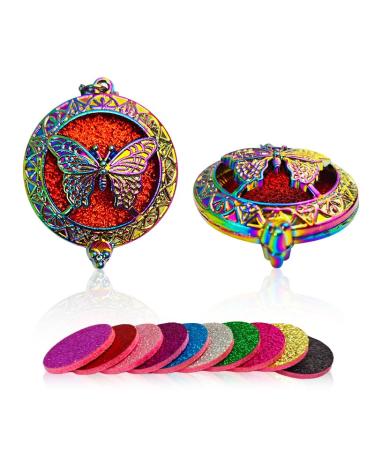 Aromatherapy Essential Oil Diffuser Necklace Locket Pendant Stainless Steel Perfume Necklace with 10 Refill Pads (Butterfly (SYM))