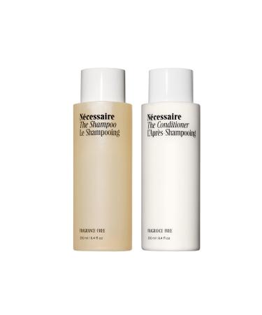 N cessaire The Hair Duo. The Shampoo + The Conditioner. Full-Size. Fragrance-Free. Cleanse and Condition Scalp + Hair. Approved By National Eczema Association. No SLS/SLES. 2 x 250 ml / 8.4 fl oz