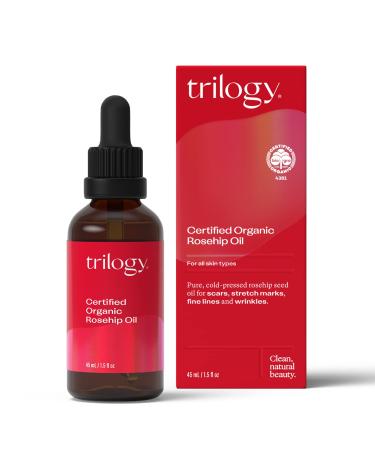 Trilogy Certified Organic Rosehip Oil - Pure Cold-Pressed Rosehip Seed Oil for Scars  Stretch Marks  Fine Lines & Wrinkles - With Omega 3  6 & 9 for All Skin Types  USDA Certified  1.52 Ounce Rose 1.52 Fl Oz (Pack of 1)