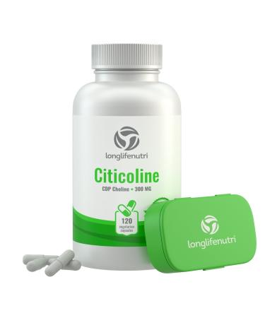 Citicoline CDP Choline 300mg - 120 Vegetarian Capsules Made in USA | Promotes Brain Function | Supports Memory Focus & Mental Clarity | Cognitive Enhancer | Attention & Learning Supplement 300 mg Pill 120 Count (Pack of 1)