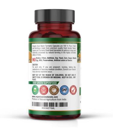 Neem Turmeric Capsules (150 Veg) - Organic Whole Green Superfood for Max Strength. Non GMO, Gluten Free - Buy Online on GoSupps.com