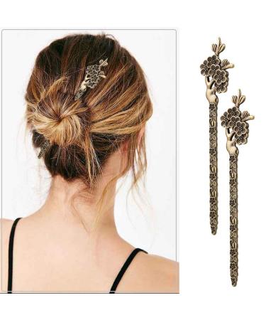 AUHOKY 24Pcs Chinese Women Hair Sticks Vintage Bronze Decorative Hair Pin Chopsticks - 12 Styles Antique Retro Hair Forks DIY Accessory - Buy Online on GoSupps.com