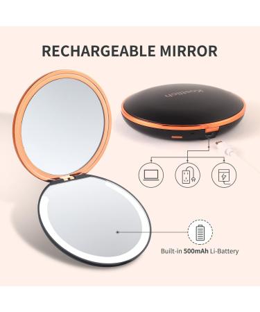 Kostlich Travel Makeup Mirror with Lights - 2-Sided 1x/7x Magnifying Compact Mirror - Rechargeable & Portable - Black - Buy Online on GoSupps.com