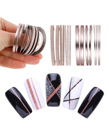 iufvbgxdh Nail Striping Tape 16 Rolls Striping Decals Foil Tips Tape Line Matte Effect Glitter 1mm 2mm 3mm Nail Tape Stickers Styling Strips for DIY Nail Tip
