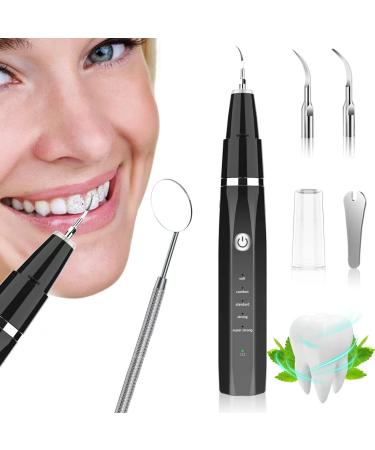 Ultrasonic Tooth Cleaner - Plaque Remover for Teeth Remove Teeth Stain tarter Plaque Calculus-with Led 5 Adjustable Modes 3 Replaceable Clean Heads - Safe(Black)