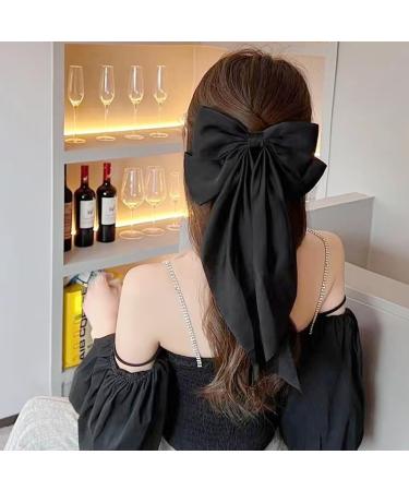 GWAWG 3Pcs Big Bow Hair Clip French Hair Clip Big Bowknot Hairpin with Long Silky Satin Solid Color Tail White and Black and Red for Women Girls Barrettes Hair Fastener Accessories - Buy Online on GoSupps.com