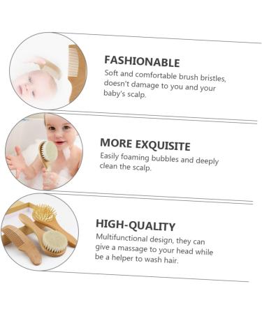 Lurrose 3pcs Baby Bath Brush Set - Wooden Body Exfoliating Brushes and Hairbrush for Kids - Grooming Kit for Baby's Skin and Hair Care - Buy Online on GoSupps.com