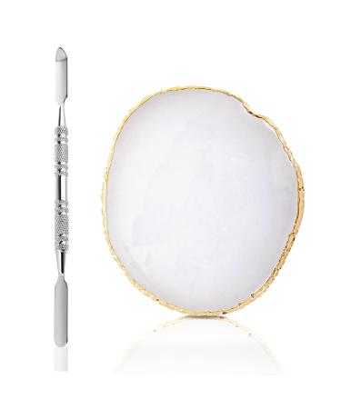 Sibba Resin Nail Art Palette with Nail Palette Stirring Rod  2 in 1 Nail Art Painting Palettes Gold Edge Nail Holder Irregular