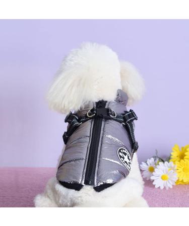 2 in 1 Dog Clothes for Small Dogs | Warm Winter Coat & Harness Vest Stylish & Cozy Pet Jacket in Silver - Buy Online on GoSupps.com