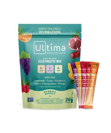 Ultima Replenisher Hydration Electrolyte Packets- 20 Count- Keto & Sugar Free- On the Go Convenience- Feel Replenished, Revitalized- Non-GMO & Vegan Electrolyte Drink Mix- Variety 5 Flavor Variety Pack