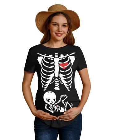 For G and PL Halloween Pregnancy Womens Top Maternity Funny Graphic Short Sleeve Shirt S-XXL XL Skeleton