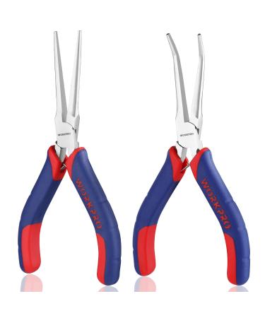 WORKPRO 2-Piece 6 Mini Needle Nose Pliers Set  Long Nose Pliers  Bent Nose Pliers with Comfort Grip Handles  For Cutter  Wire Wrapping  Crafts  Jewelry Making Supplies