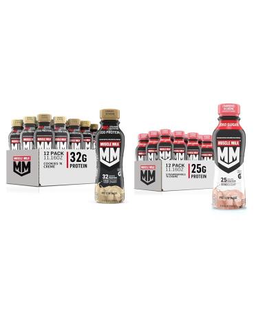 Muscle Milk Pro Series Shake Cookies 'n Creme 11.16 Fl Oz Bottles (Pack of 12) & Genuine Shake Strawberry 11.16 Fl Oz Bottles (Pack of 12) Bundle