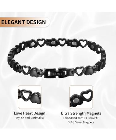 BioMag Heart-Shaped Magnetic Bracelet for Women in Black Titanium Steel - Strong Magnets for Healing and Style - Buy Online on GoSupps.com