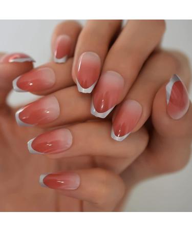 Coolnail Ombre Pink Silver French Ballerina Coffin Press-On Nails - Gradient Manicure Tips for Daily Wear - Buy Online on GoSupps.com