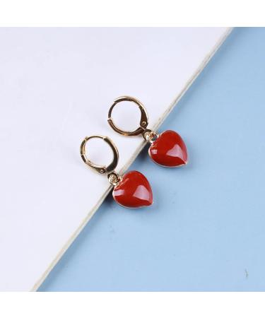 Vintage Heart Dangle Earrings | Red Coral Love Huggie Hoops | Gold Jewelry for Women International Shipping Available - Buy Online on GoSupps.com