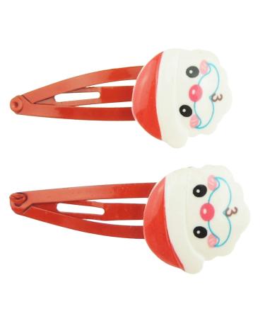 Girls Womens Toddler Baby Kids Christmas Snowman Santa Set of 2 School Clips Barrettes Bobbles Accessories Hair Sleepies Snap Bendies (Santa Face)
