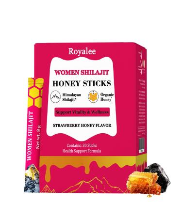 Honey Sticks Shilajit for Women Strawberry Flavor Shilajit with Shatavari & Saffron Natural Energy Hormonal Balance Focus & Vitality Support Wellness Booster Herbal Honey Packs - 30 Sticks