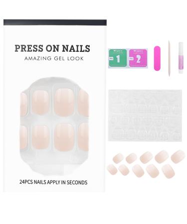 24 Pcs Ombre Short Square Press on Nails with Glue - Pink White False Nails for Women - Buy Online on GoSupps.com
