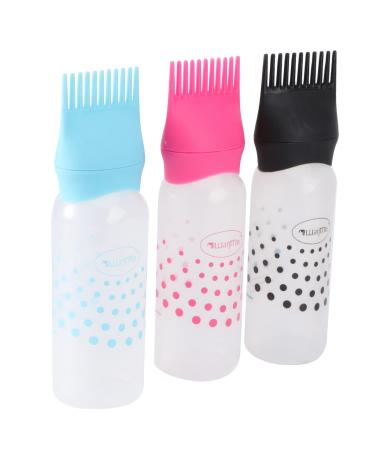 SOLUSTRE Hair Applicator Bottle 3pcs Root Comb Applicator Bottle Hair Color Applicator Bottle Squeezable Hair Oil Bottle Brush for Home Salon Hair Dye (Black Rosy and Blue) Hair Oils As Shown