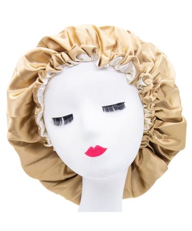 1 pieces silk hood sleeping capsin sleeping cap adjustable double-sided sleeping cap Silk Bonnet satin hair hood bonnet sleeping hat night hat hood sleeping breathable headgear yellow gold