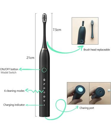 VALSEEL Sonic Electric Toothbrush for Adults - 8 Brush Heads, 6 Cleaning Modes, Smart Timer, IPX7 Waterproof - Rechargeable Travel Toothbrushes, Black - Buy Online on GoSupps.com