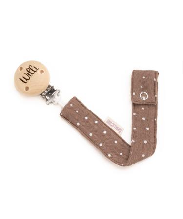 Customized AngelicArt Pacifier Strap with Engraved Name - Perfect Gift for Babies in Brown Dotted Design - Wide Color Selection - Buy Online on GoSupps.com