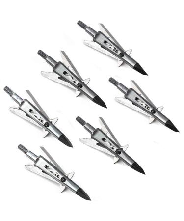 JIANZD 3 Blades Hunting Broadhead 100 Grain Archery Arrow Screw-in Arrow Heads Arrow Tips Compatible with Traditional Bows and Compound Bow Silvery Kill-B 100Grain 6Pcs