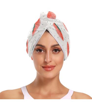 Watercolor Strawberry Dry Hair Cap & Towel Set | Quick Dry Soft Super Absorbent - 2 Piece with Button Headband - Buy Online on GoSupps.com
